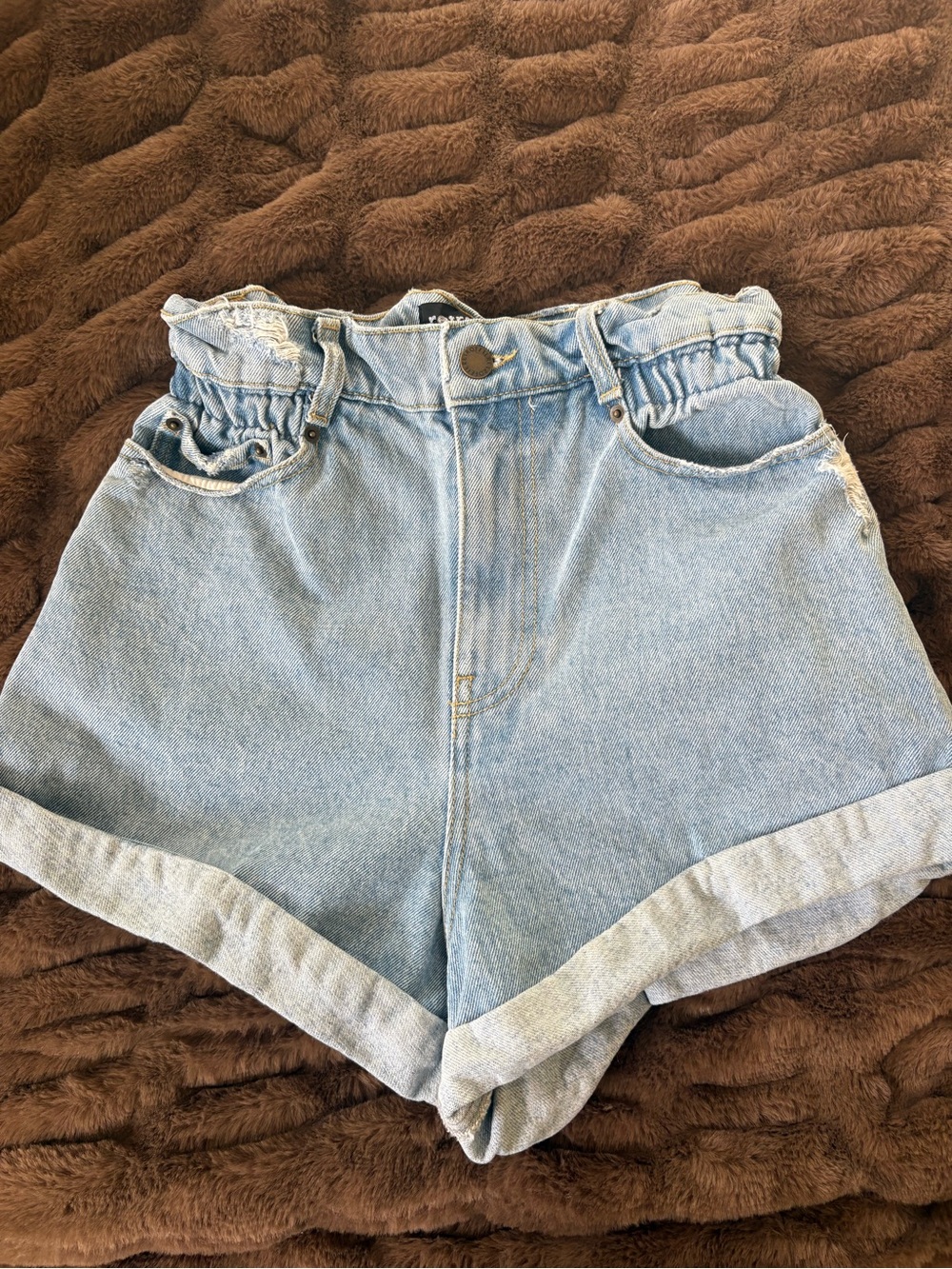 Retrofete paper bag waist denim shorts